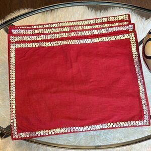 Pier 1 Red Sequined Trim Cloth Placemats 4